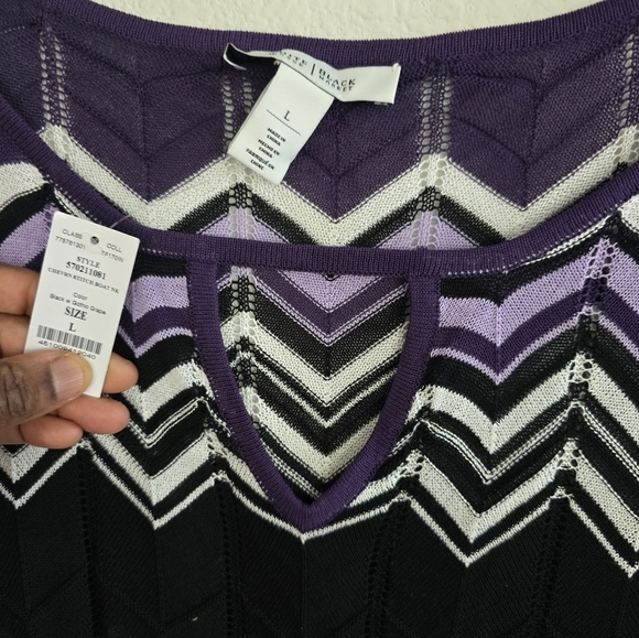 WHBM Blouse Women Sz L Long Sleeve Color Block Pleated Lace Cut Out Colorful - Picture 10 of 12